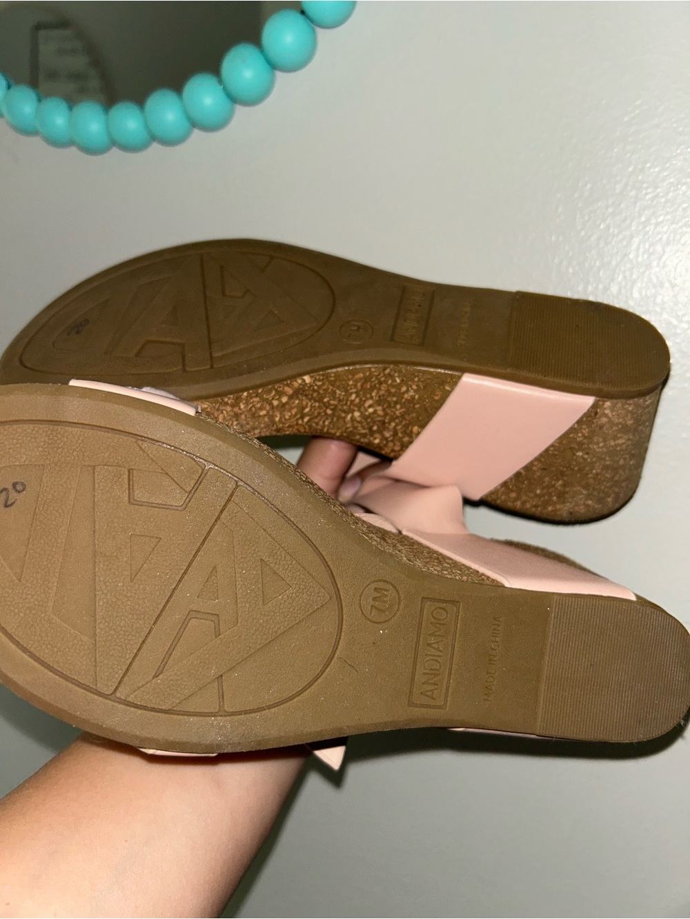 Women’s Pink Floral Cork Wedge Sandals - Picture 2 of 3